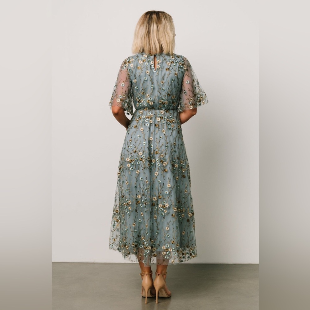 Baltic Born Dusty Blue Floral Embroidered Midi Dress - Picture 2 of 8